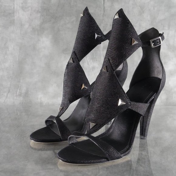 NIB Sigerson Morrison MARINO Embossed Black Leather Ankle Strap Sandals 7.5 - Picture 4 of 12